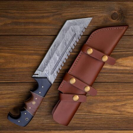 Handmade Damascus Steel Hunting Knife with Antler & Wood Handle