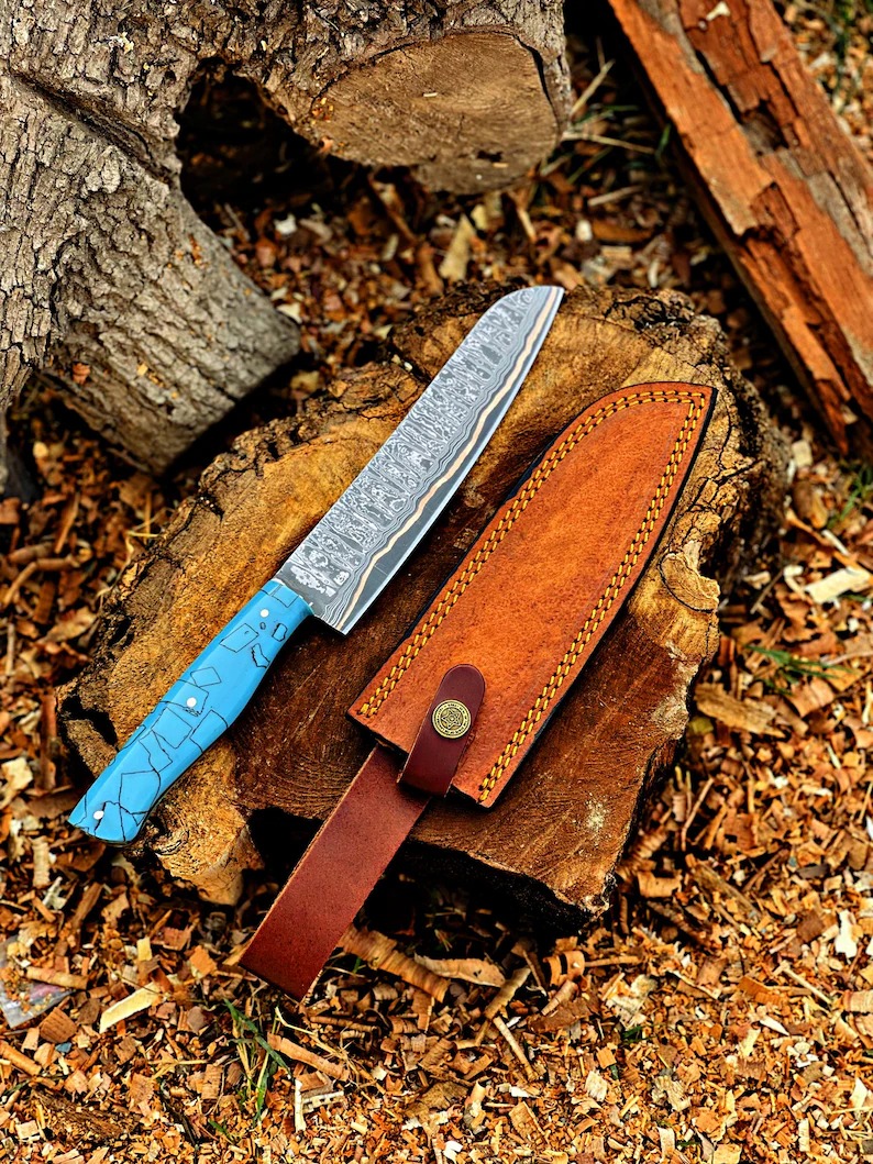 Copper Damascus Steel Knife